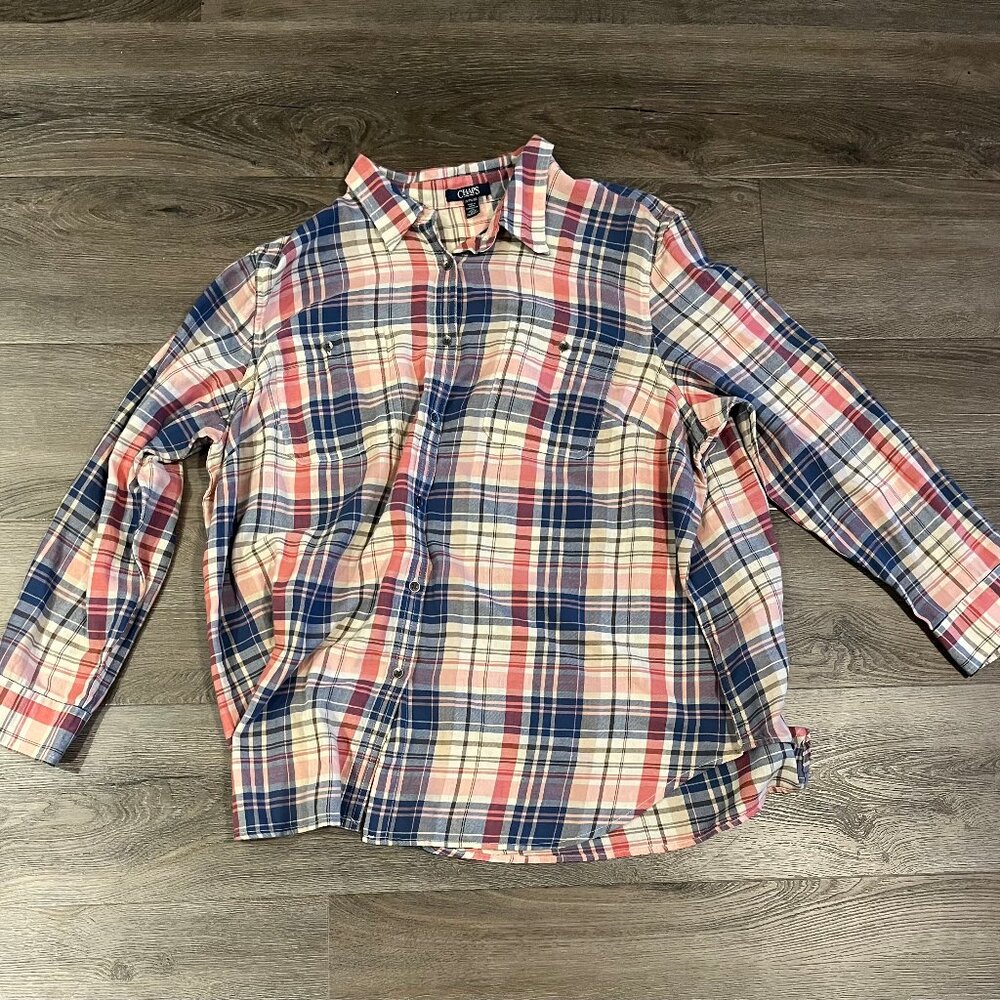 Chaps Ralph Lauren Woman's Plaid Flannel Blue Pink Button Down- 2XL